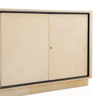 Parchment Covered Sideboard With Ebonized Trim C 1960