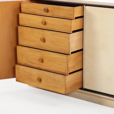 Parchment Covered Sideboard With Ebonized Trim C 1960