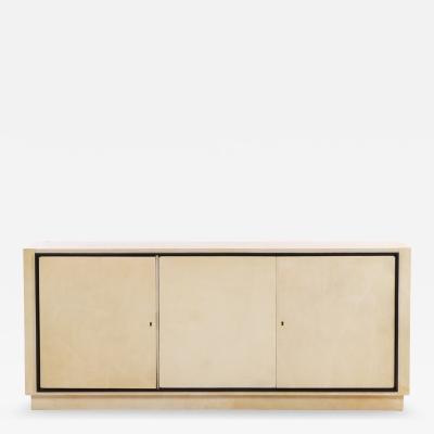 Parchment Covered Sideboard With Ebonized Trim C 1960
