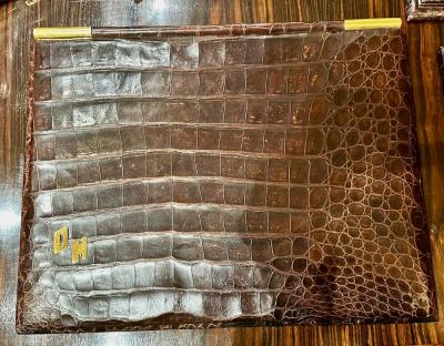 Paris Crocodile Skin 7 Piece Desk Set French Art Deco Complete