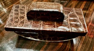 Paris Crocodile Skin 7 Piece Desk Set French Art Deco Complete