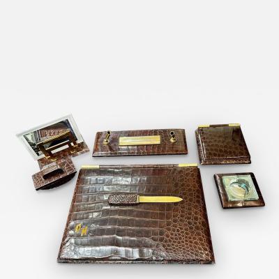 Paris Crocodile Skin 7 Piece Desk Set French Art Deco Complete