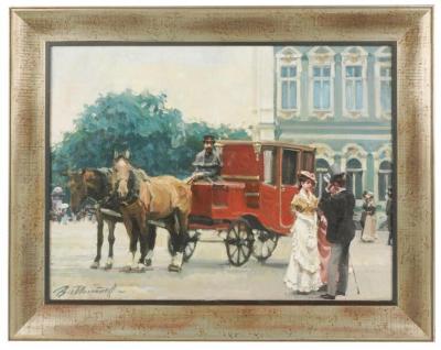 Paris Street Scene Oil Painting of Horse and Carriage