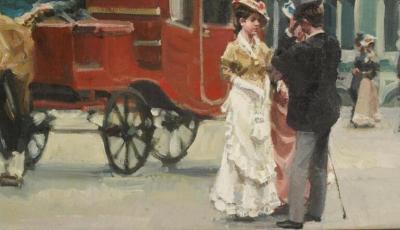 Paris Street Scene Oil Painting of Horse and Carriage