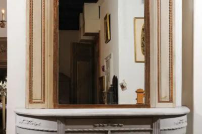 Parisian Louis XVI Style 1860s Trumeau Mirror with Painted Musical Instruments