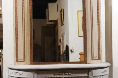 Parisian Louis XVI Style 1860s Trumeau Mirror with Painted Musical Instruments