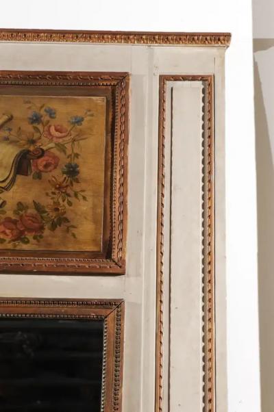 Parisian Louis XVI Style 1860s Trumeau Mirror with Painted Musical Instruments