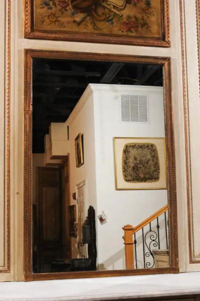 Parisian Louis XVI Style 1860s Trumeau Mirror with Painted Musical Instruments