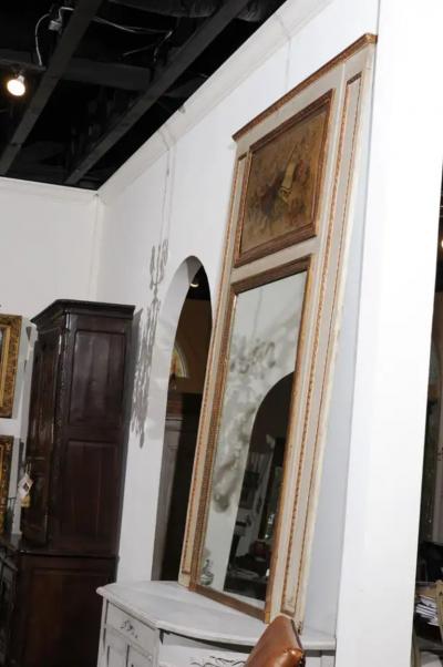 Parisian Louis XVI Style 1860s Trumeau Mirror with Painted Musical Instruments