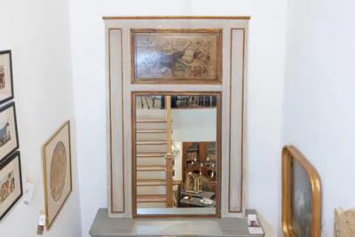 Parisian Louis XVI Style 1860s Trumeau Mirror with Painted Musical Instruments