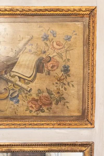 Parisian Louis XVI Style 1860s Trumeau Mirror with Painted Musical Instruments