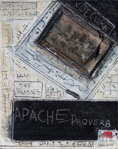 Parris Jaru Apache Revolution Poetry Painting With Photograph of Geronimo From 1886