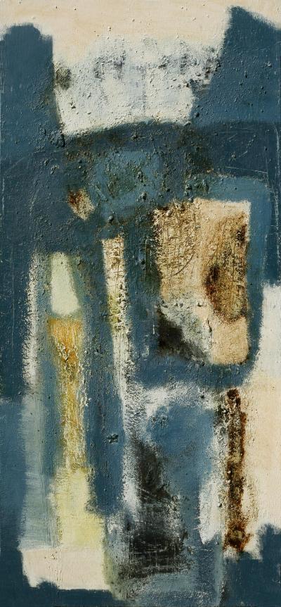 Parris Jaru Days of Delight Abstract Versus Figurative Oil Painting with Aqua Blue Colors