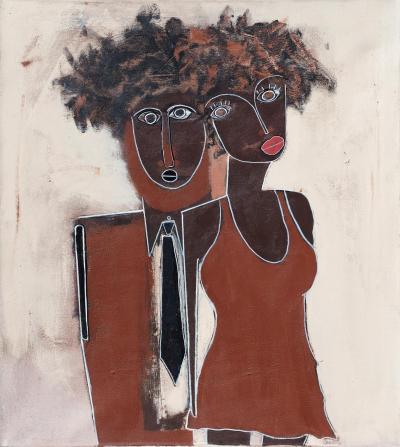 Parris Jaru His and Hers Expressionist Figurative Painting of an African American Couple