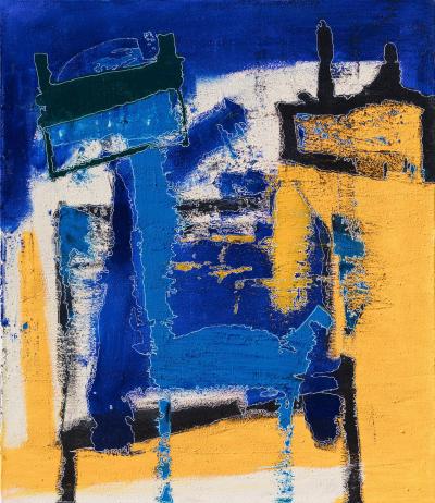 Parris Jaru The Squares that Define Abstract Versus Figurative Painting in Blue and Yellow