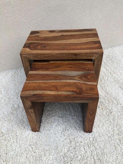 Parsons Midcentury Tiger Wood Exotic Striped Stacking Nesting Tables