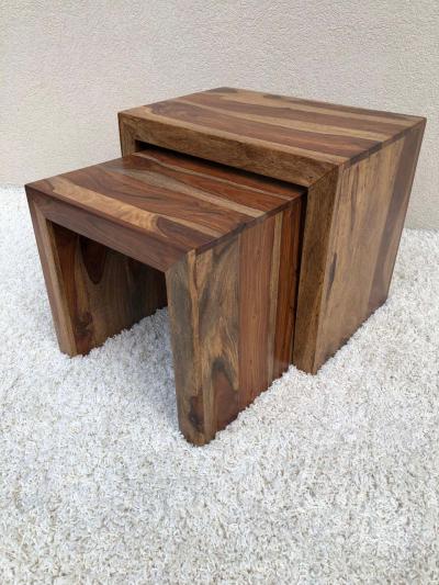 Parsons Midcentury Tiger Wood Exotic Striped Stacking Nesting Tables