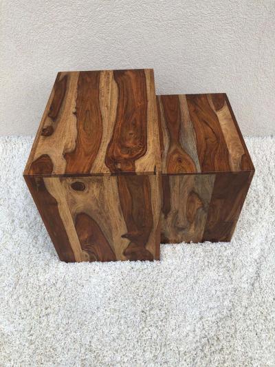 Parsons Midcentury Tiger Wood Exotic Striped Stacking Nesting Tables