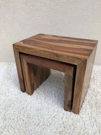 Parsons Midcentury Tiger Wood Exotic Striped Stacking Nesting Tables