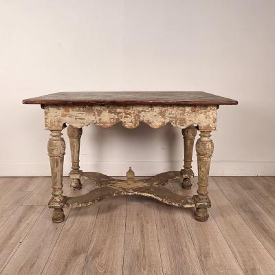 Partially Painted Kitchen Table with Reversible Top Sweden 19th century