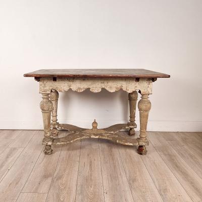 Partially Painted Kitchen Table with Reversible Top Sweden 19th century