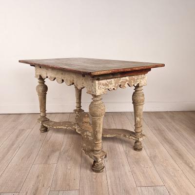 Partially Painted Kitchen Table with Reversible Top Sweden 19th century