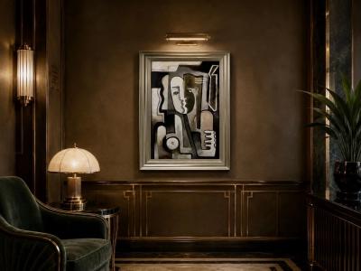 Pascal Jarrion Art Deco Style Cubist Oil Painting L treinte by Pascal Jarrion