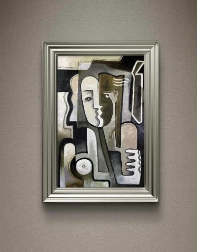 Pascal Jarrion Art Deco Style Cubist Oil Painting L treinte by Pascal Jarrion