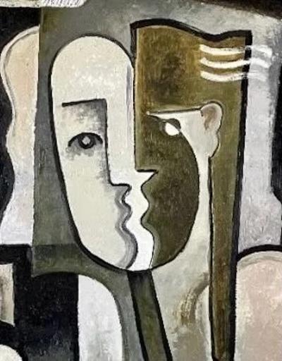 Pascal Jarrion Art Deco Style Cubist Oil Painting L treinte by Pascal Jarrion