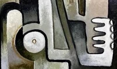 Pascal Jarrion Art Deco Style Cubist Oil Painting L treinte by Pascal Jarrion
