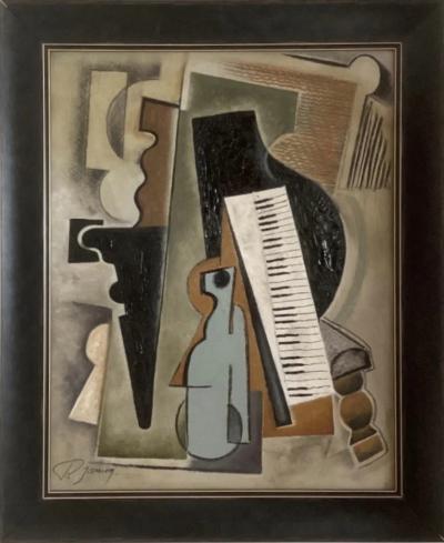 Pascal Jarrion Art Deco Style Cubist Oil Painting Le Piano by Pascal Jarrion