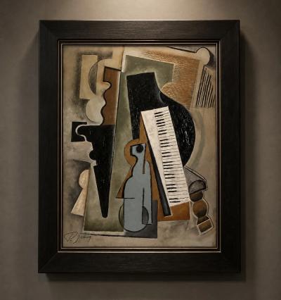 Pascal Jarrion Art Deco Style Cubist Oil Painting Le Piano by Pascal Jarrion