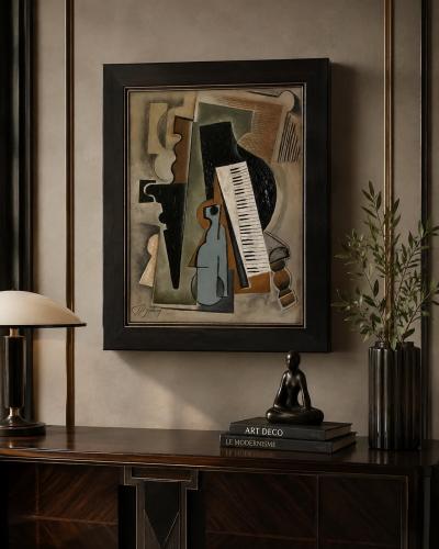 Pascal Jarrion Art Deco Style Cubist Oil Painting Le Piano by Pascal Jarrion