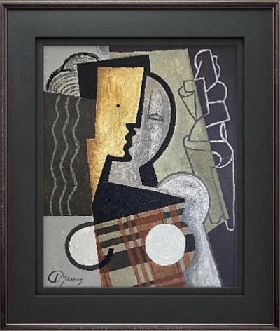 Pascal Jarrion Art Deco Style Cubist Oil Painting Shadow by Pascal Jarrion