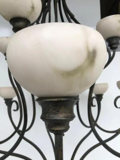 Pasquale Miranda for Feiss Iron and Alabaster Chandelier 20th Century