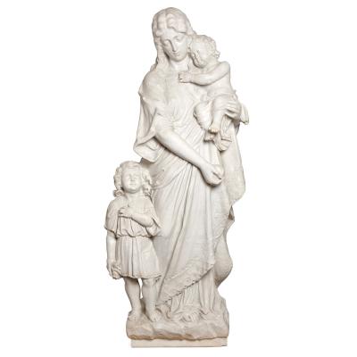 Pasquale Romanelli Romanelli Large Carrara marble group of Virgin Child and The Baptist signed P Romanelli