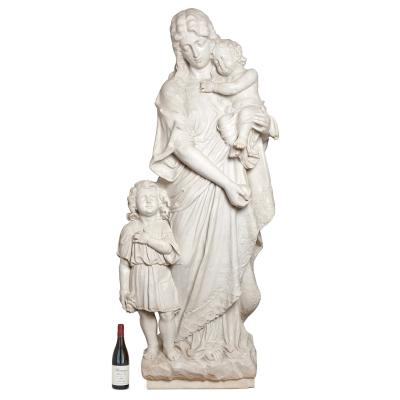 Pasquale Romanelli Romanelli Large Carrara marble group of Virgin Child and The Baptist signed P Romanelli