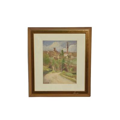 Pastel of an Italian Village by George Haushalter