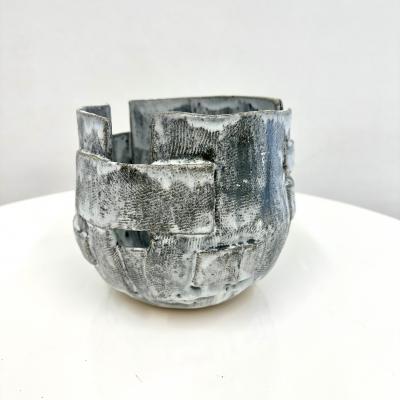 Patchwork Textured Vase in shades of satin white black and grey 