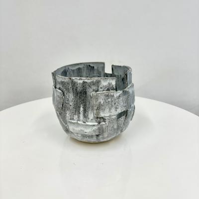 Patchwork Textured Vase in shades of satin white black and grey 