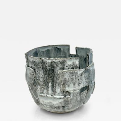 Patchwork Textured Vase in shades of satin white black and grey 