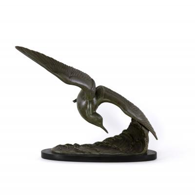 Patinated Art Nouveau Styled Bronze Sculpture Of A Tern In Flight