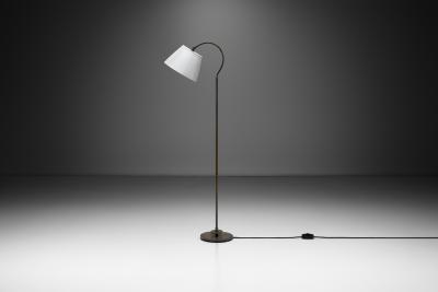 Patinated Brass Floor Lamp with Curved Neck Europe 20th century