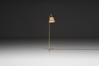 Patinated Brass Floor Lamp with Tripod Base Denmark ca 1950s