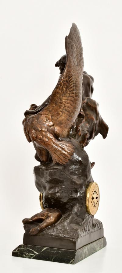 Patinated Bronze Figural Sculpture Clock Lutte Pr historique by Emile Louis