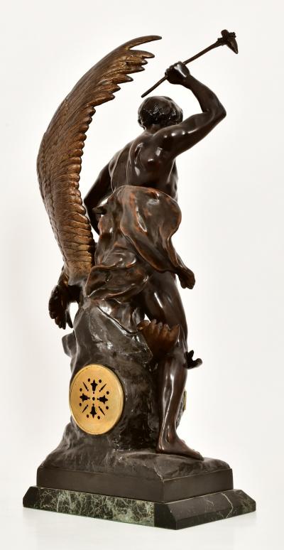 Patinated Bronze Figural Sculpture Clock Lutte Pr historique by Emile Louis
