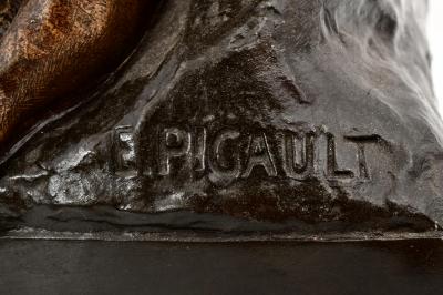 Patinated Bronze Figural Sculpture Clock Lutte Pr historique by Emile Louis