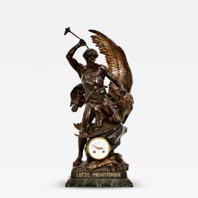 Patinated Bronze Figural Sculpture Clock Lutte Pr historique by Emile Louis