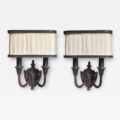 Patinated Bronze Shield Back Light Sconces a Pair