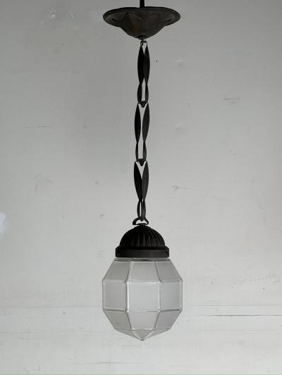 Patinated Bronze and Faceted Glass Art Deco Light in the style of Adolf Loos